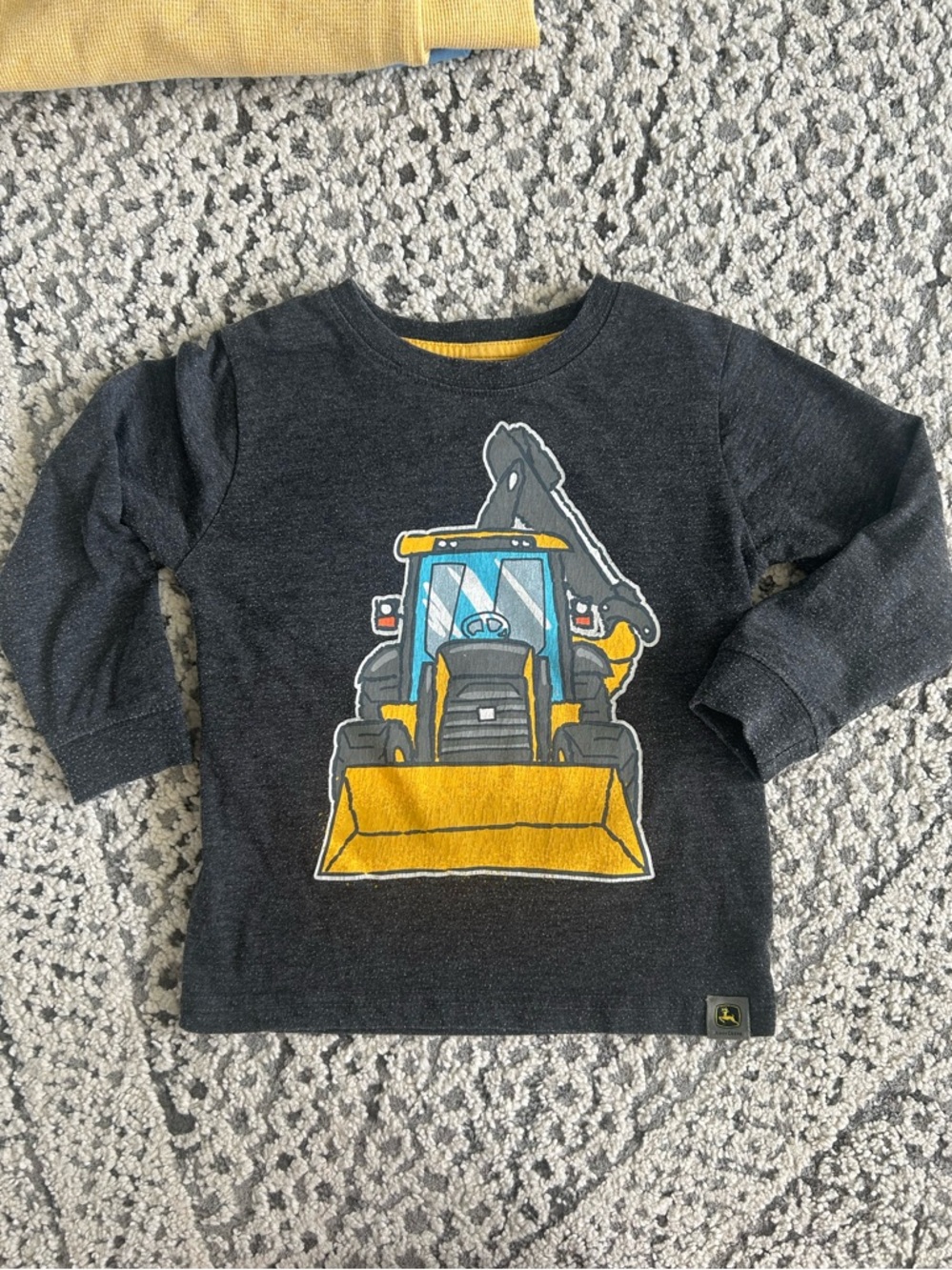 John Deere Dark Gray Long-Sleeve Tee with Yellow Excavator Graphic